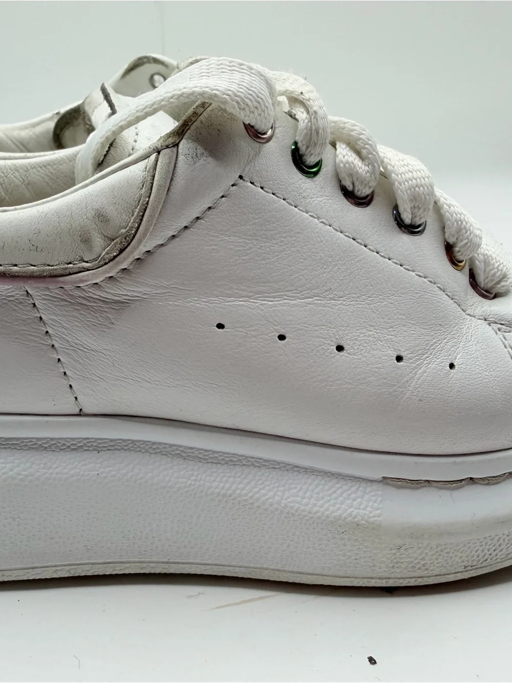 Alexander McQueen White Kids Platform Sneakers with Multicolor Eyelets